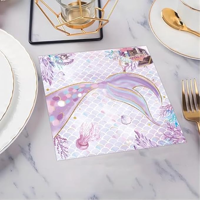 PACK OF 20 MERMAID BIRTHDAY DECORATION NAPKINS - Image 4